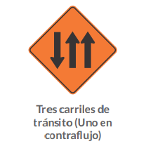 TRES CARRILES DE TRÁNSITO (UNO EN CONTRAFLUJO)